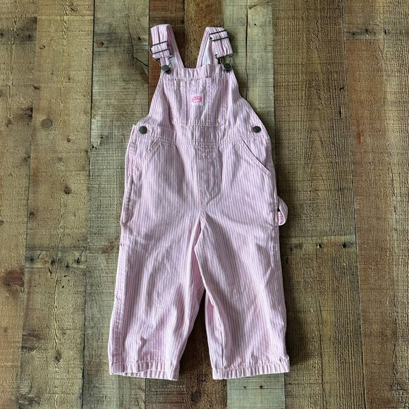 Key vintage Girls Size 2T Pink and white striped train conductor overalls - Picture 1 of 7